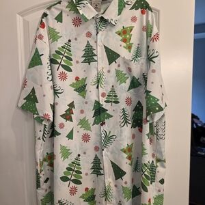 ALOHAS White Button-Down with Green & Red Tree Print
